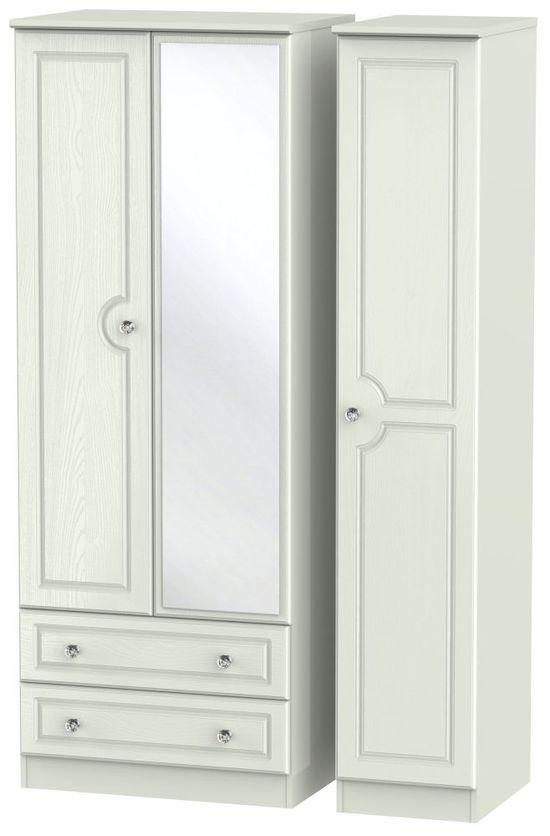 Crystal Cashmere 3 Door Tall Combi Wardrobe - 1 Mirror and LHF 2 Drawers