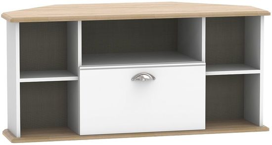 Victoria White and Riviera Oak 115cm Corner TV Unit 