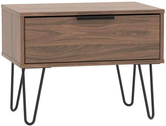 Hong Kong Walnut Effect 1 Drawer Wide Bedside Cabinet with Hairpin Legs