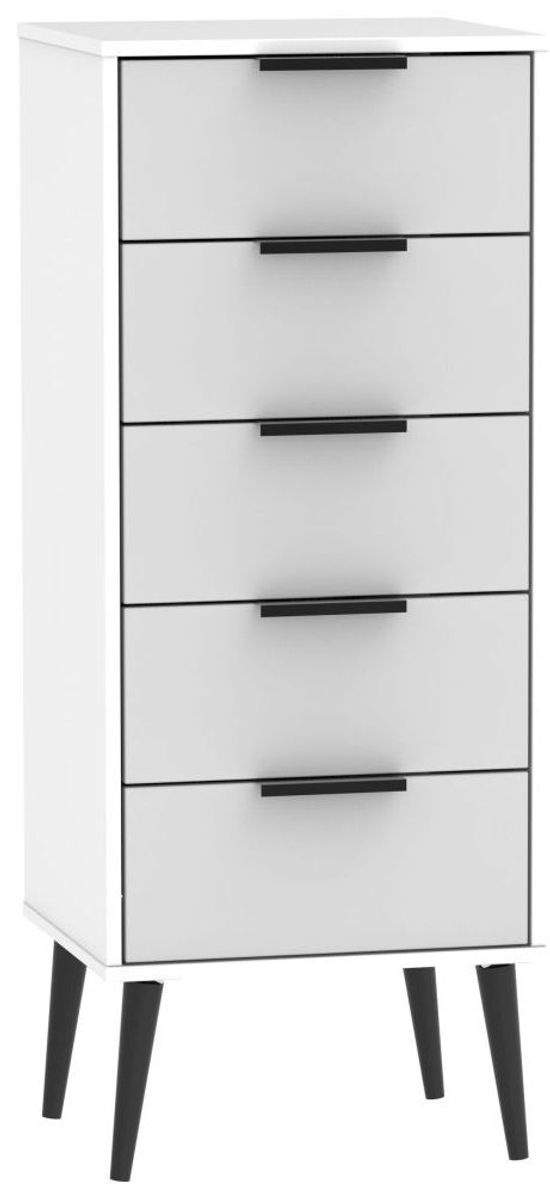 Hong Kong Grey and White 5 Drawer Narrow Chest with Wooden Legs