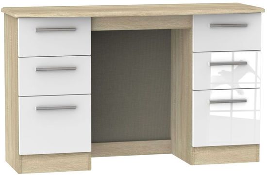 Knightsbridge White Gloss and Oak Effect 6 Drawer Double Dressing Table