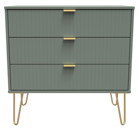 Linear Green 3 Drawer Small Chest with Hairpin Legs