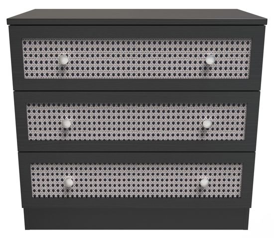 Rattan and Black Ash 3 Drawer Small Chest