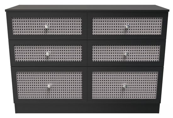 Rattan and Black Ash 6 Drawer Midi Chest