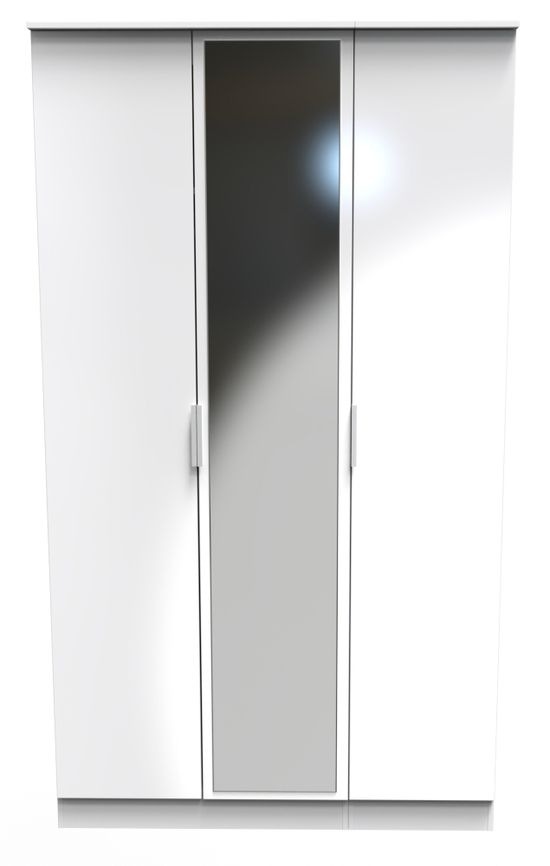 Plymouth White Gloss 3 Door Tall Triple Wardrobe - 1 Mirror
