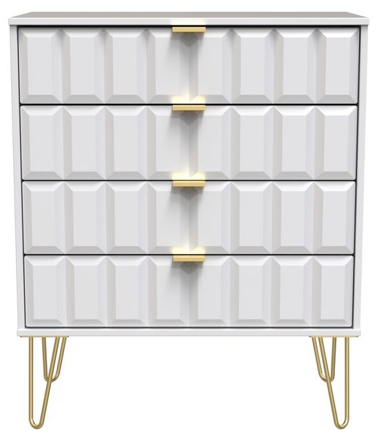 Cube White 4 Drawer Chest with Gold Hairpin Legs