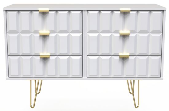 Cube White 6 Drawer Midi Chest with Gold Hairpin Legs