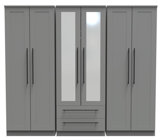 Beverley Grey 6 Door Tall Mirror Combi Wardrobe