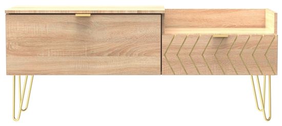 Jigsaw Oak Effect 130cm TV Unit with Gold Hairpin Legs - 2 Drawers