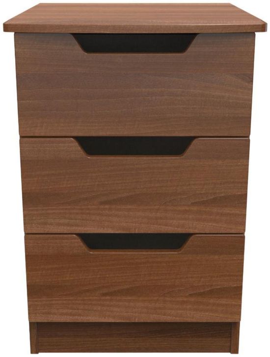 Bella Walnut Effect 3 Drawer Bedside Cabinet