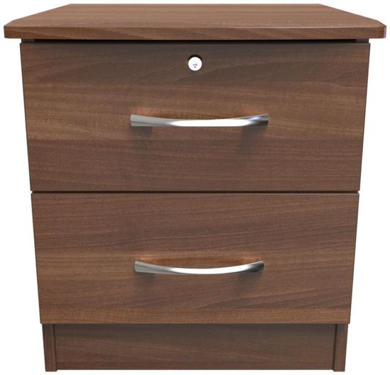 Eve Walnut Effect 2 Drawer Bedside Cabinet with Lock
