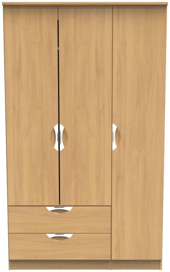Flora Oak Effect 3 Door Triple Wardrobe - LHF 2 Drawers