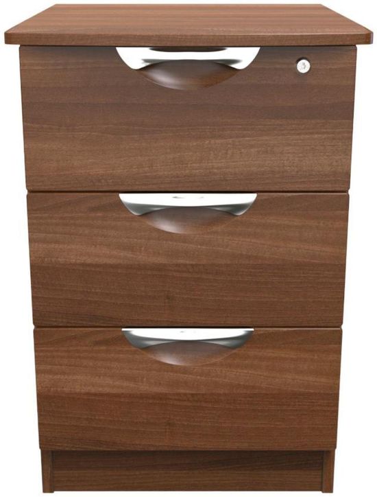 Flora Walnut Effect 3 Drawer Bedside Cabinet with Lock