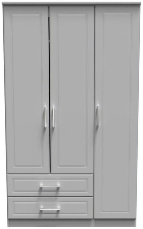 Gina Grey 3 Door Triple Wardrobe - LHF 2 Drawers