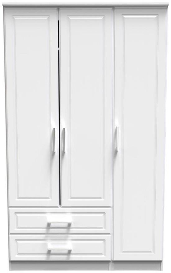 Gina White 3 Door Triple Wardrobe - LHF 2 Drawers