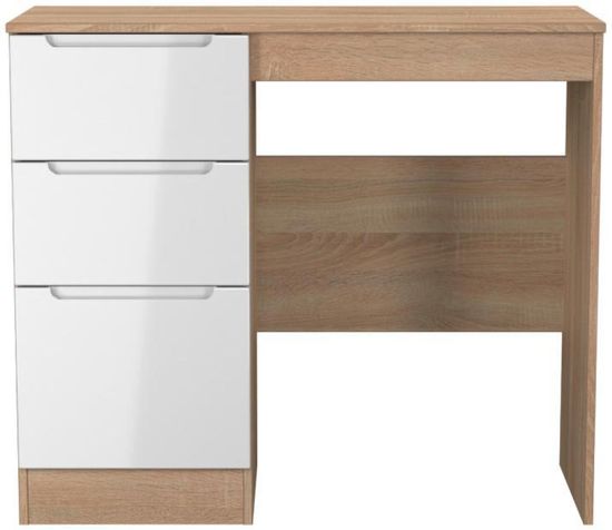 Milan White Gloss and Oak Effect 3 Drawer Single Dressing Table