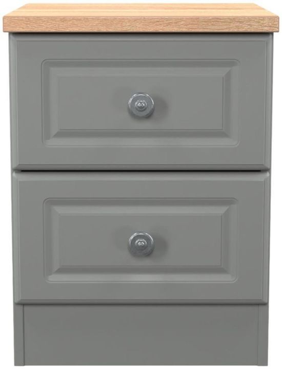 Norfolk Grey and Oak Effect Oak 2 Drawer Bedside Cabinet