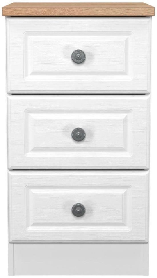 Norfolk White and Oak Effect 3 Drawer Bedside Cabinet