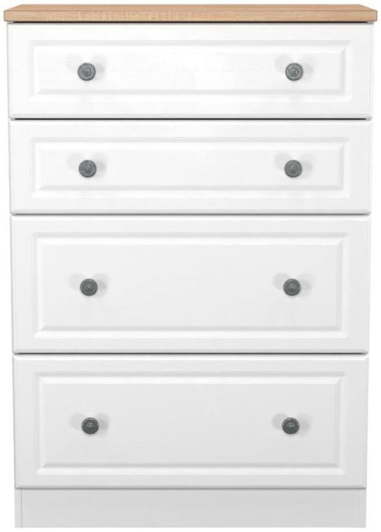 Norfolk White and Oak Effect 4 Drawer Deep Chest