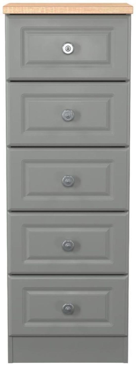 Norfolk Grey and Oak Effect 5 Drawer Narrow Chest