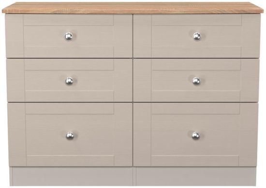Sussex Cashmere and Oak Effect 6 Drawer Midi Chest