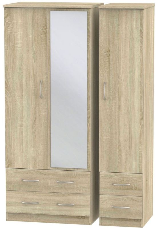 Avon Oak Effect 3 Door Wardrobe - 1 Mirrors
