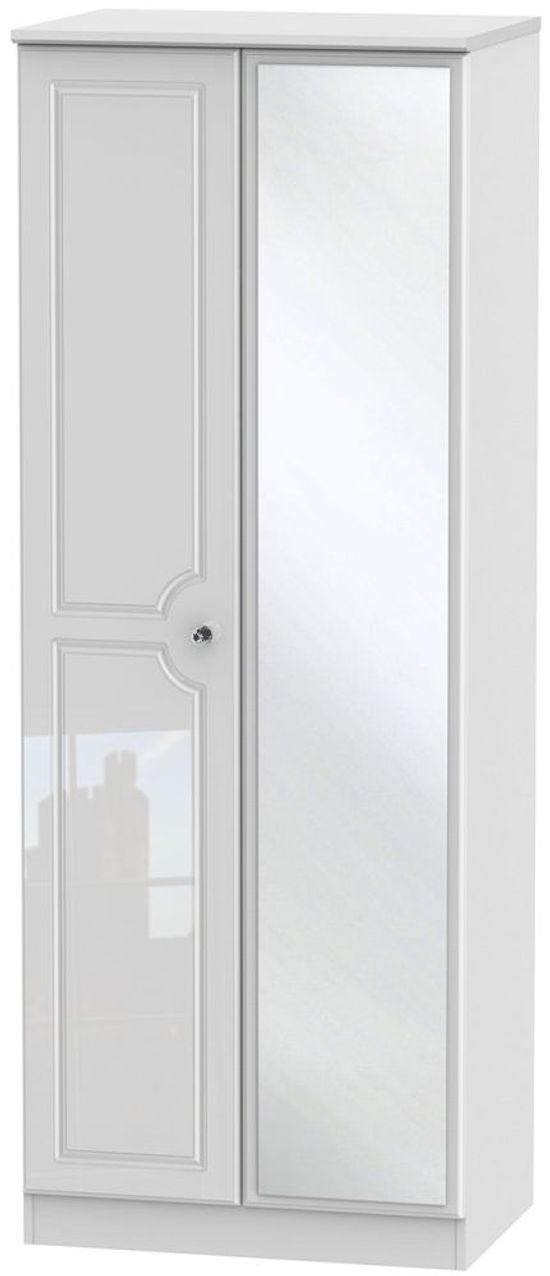Balmoral White Gloss 2 Door Tall Wardrobe - 1 Mirror