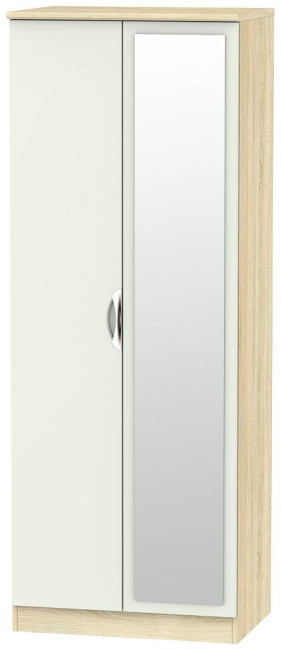Camden Gloss Cashmere and Oak Effect 2 Door Tall Wardrobe - 1 Mirror
