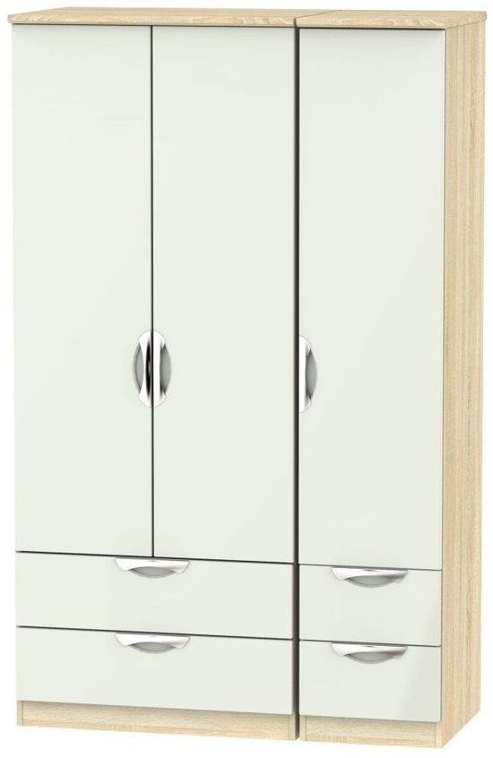 Camden Cashmere and Oak Effect 3 Door Triple Wardrobe - 4 Drawers