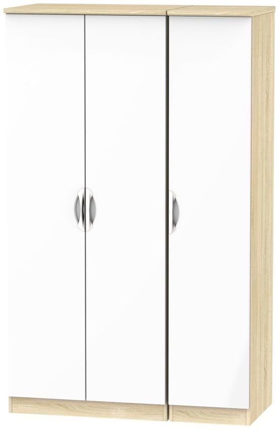 Camden White Gloss and Oak Effect 3 Door Triple Wardrobe