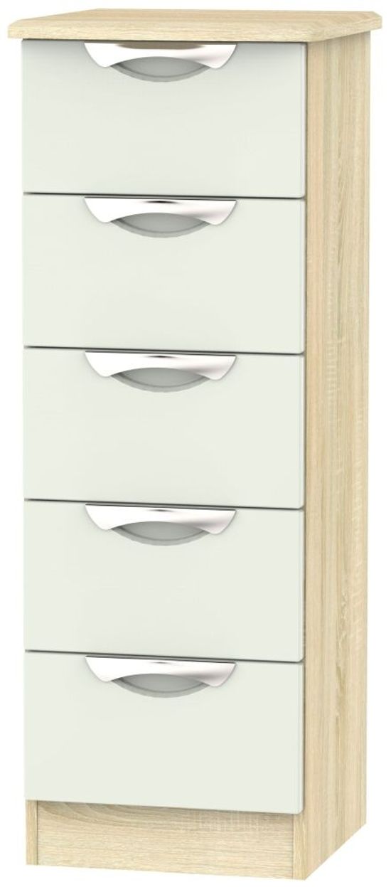 Camden Cashmere and Oak Effect 5 Drawer Narrow Chest