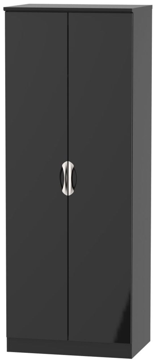 Camden Black Gloss 2 Door Plain Tall Wardrobe