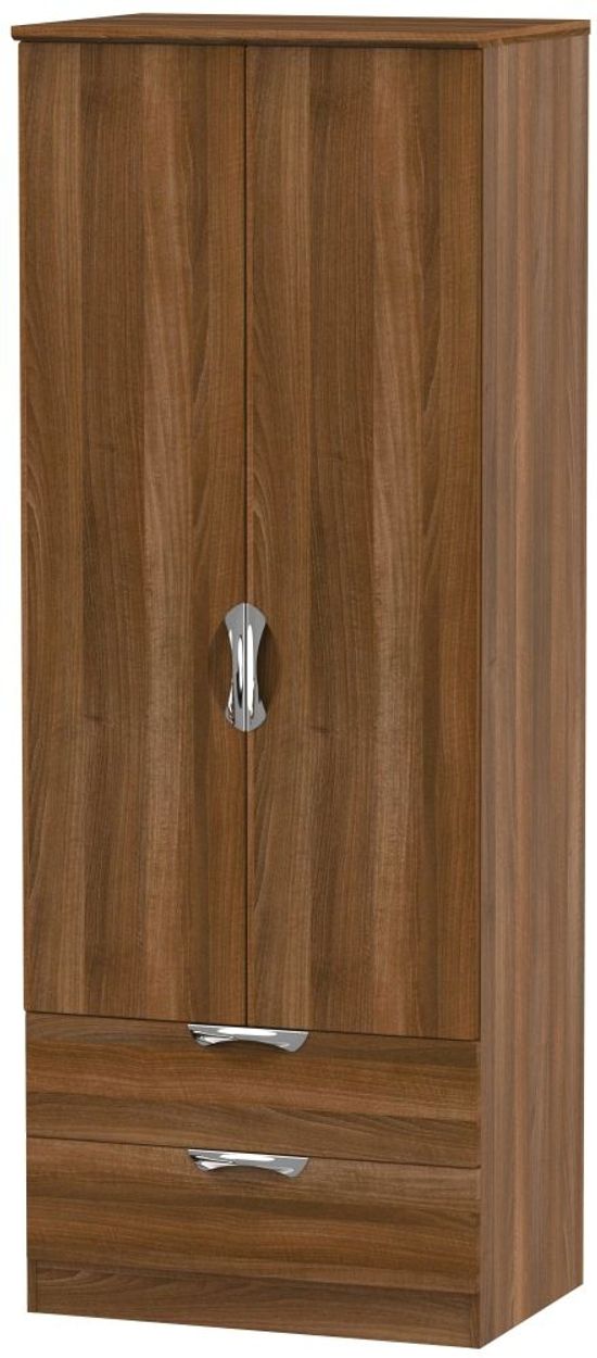 Camden Walnut Effect 2 Door 2 Drawer Tall Wardrobe