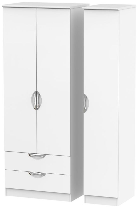 Camden White Matt 3 Door Tall Triple Wardrobe - LHF 2 Drawers