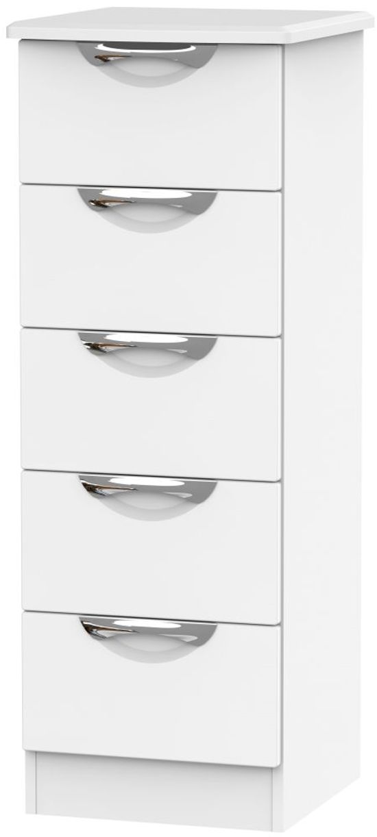 Camden White Matt 5 Drawer Narrow Chest