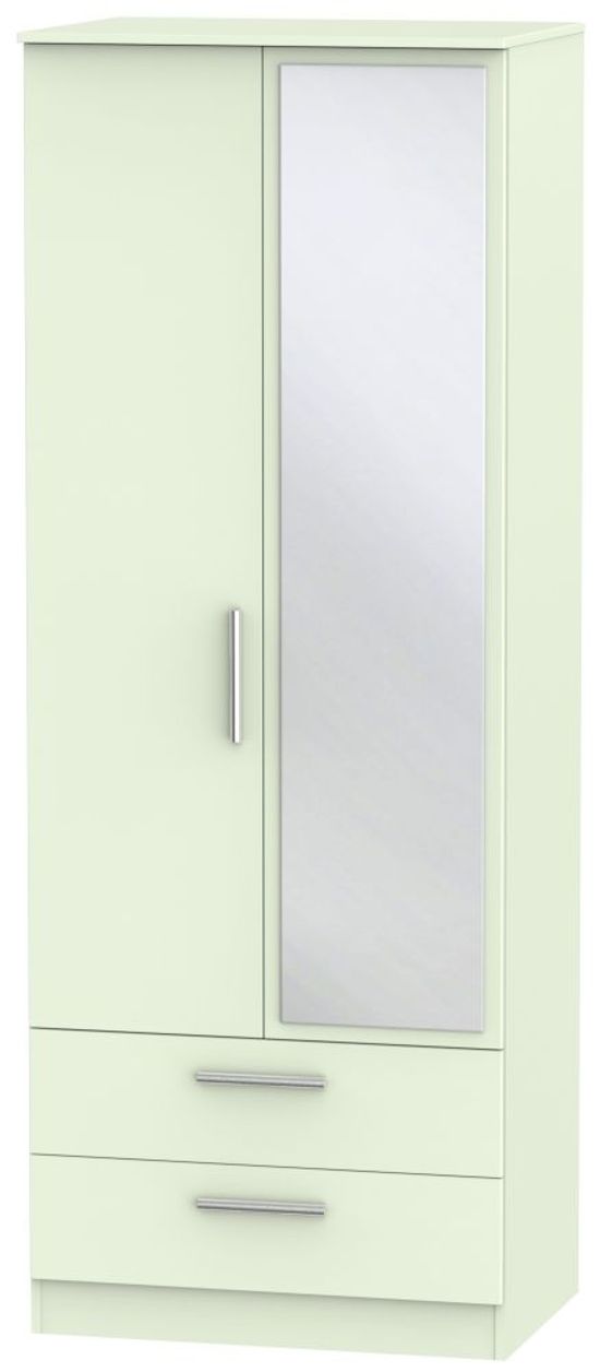 Contrast Cream 2 Door Tall Combi Wardrobe - 1 Mirror