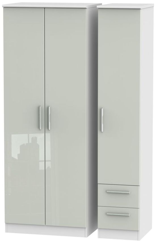 Knightsbridge Cashmere Gloss and White 3 Door Tall Triple Wardrobe - RHF 2 Drawers