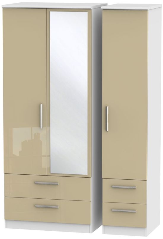 Knightsbridge Mushroom and White 3 Door Combi Wardrobe - 1 Mirror