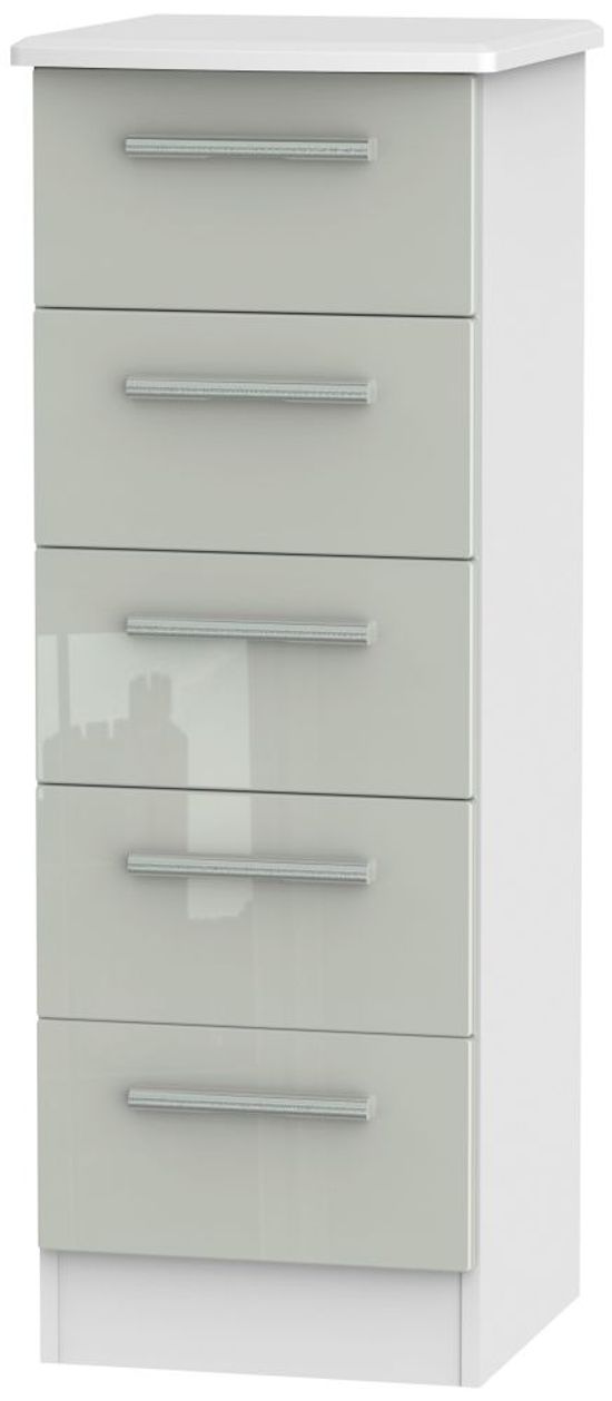 Knightsbridge Cashmere Gloss and White 5 Drawer Narrow Chest