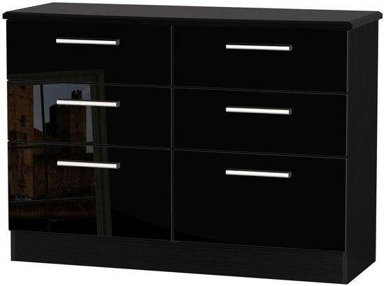 Knightsbridge Black Gloss 6 Drawer Midi Chest