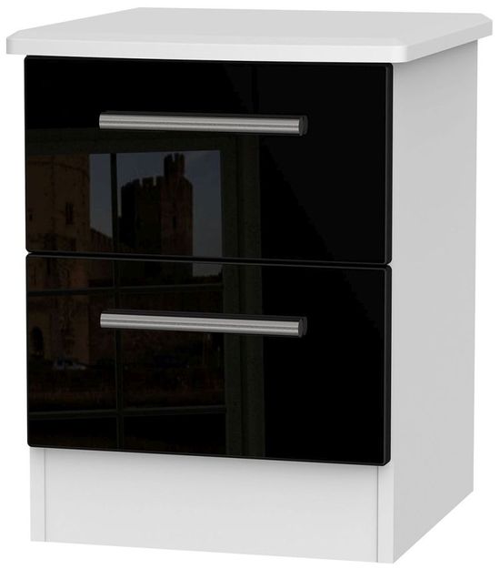 Knightsbridge Black Gloss and White 2 Drawer Bedside Cabinet