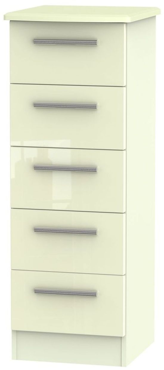 Knightsbridge Cream Gloss 5 Drawer Narrow Chest