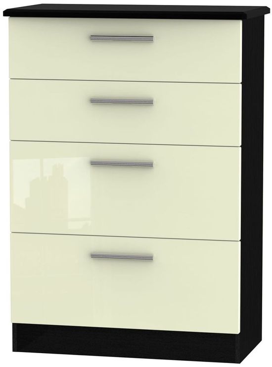Knightsbridge Cream Gloss and Black 4 Drawer Deep Chest