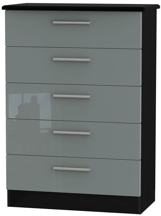 Knightsbridge Grey Gloss and Black 5 Drawer Chest