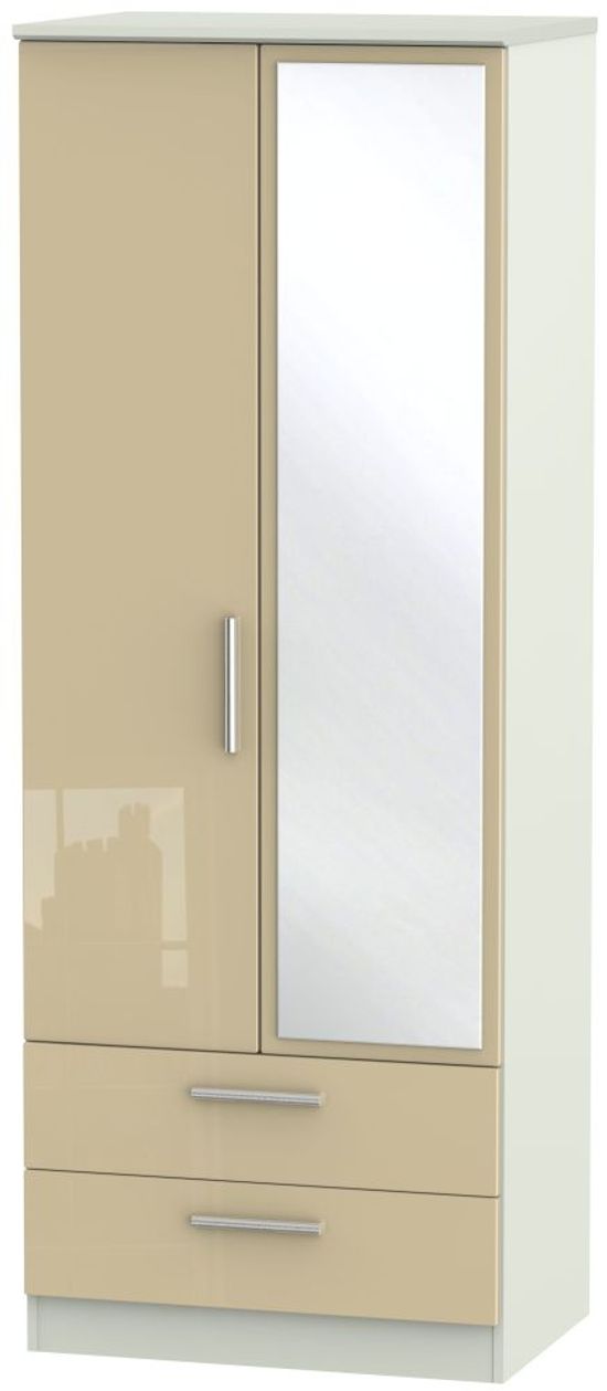 Knightsbridge Mushroom and Cashmere Matt 2 Door Tall Combi Wardrobe - 1 Mirror