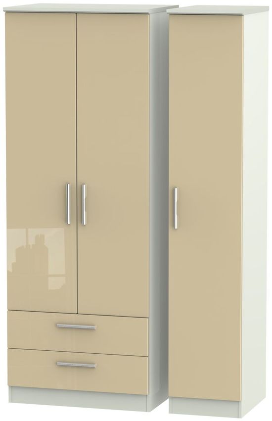 Knightsbridge Mushroom and Cashmere Matt 3 Door Tall Triple Wardrobe - LHF 2 Drawers