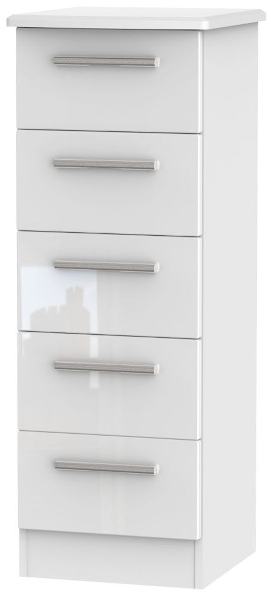 Knightsbridge White Gloss 5 Drawer Narrow Chest