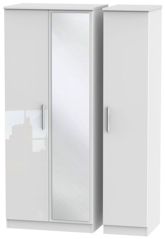 Knightsbridge White Gloss 3 Door Triple Wardrobe - 1 Mirror