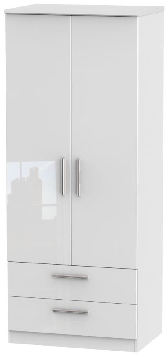 Knightsbridge White Gloss 2 Door 2 Drawer Double Wardrobe
