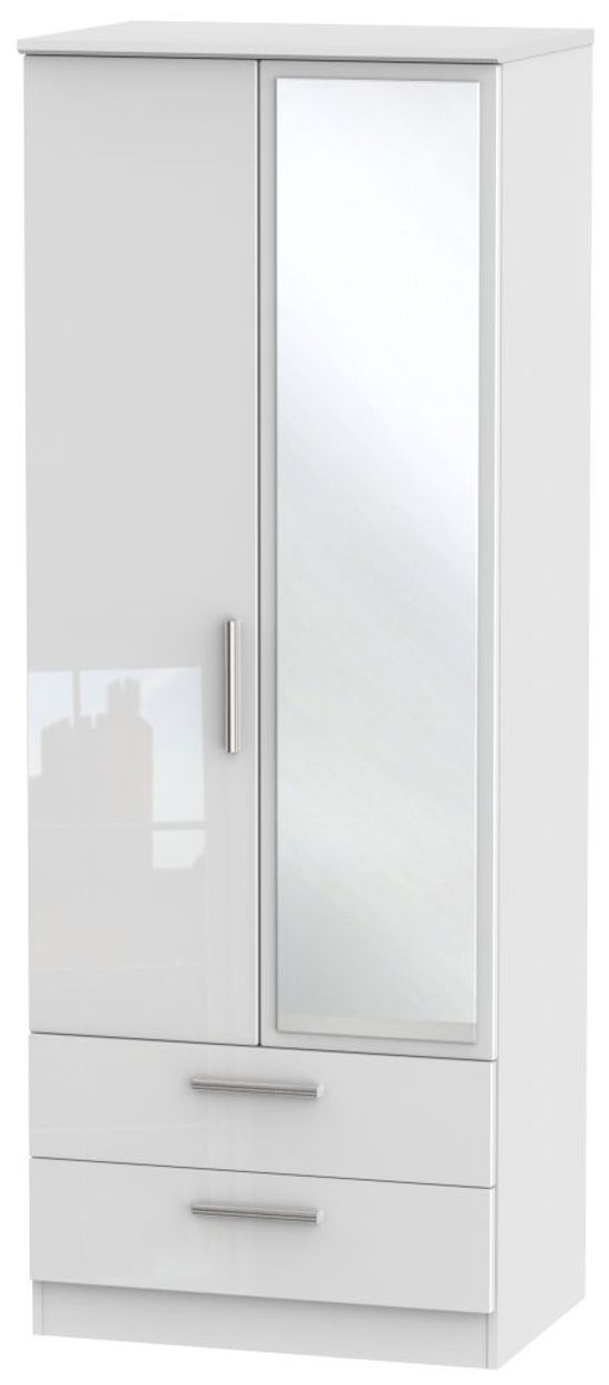 Knightsbridge White Gloss 2 Door Tall Combi Wardrobe - 1 Mirror